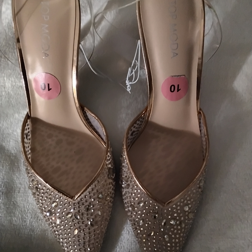 💖❤️Top Moda Women's Gold Embellished 4" Heels - Clear Plastic - Size 10 ❤️‍🩹🩷 - Picture 7 of 7